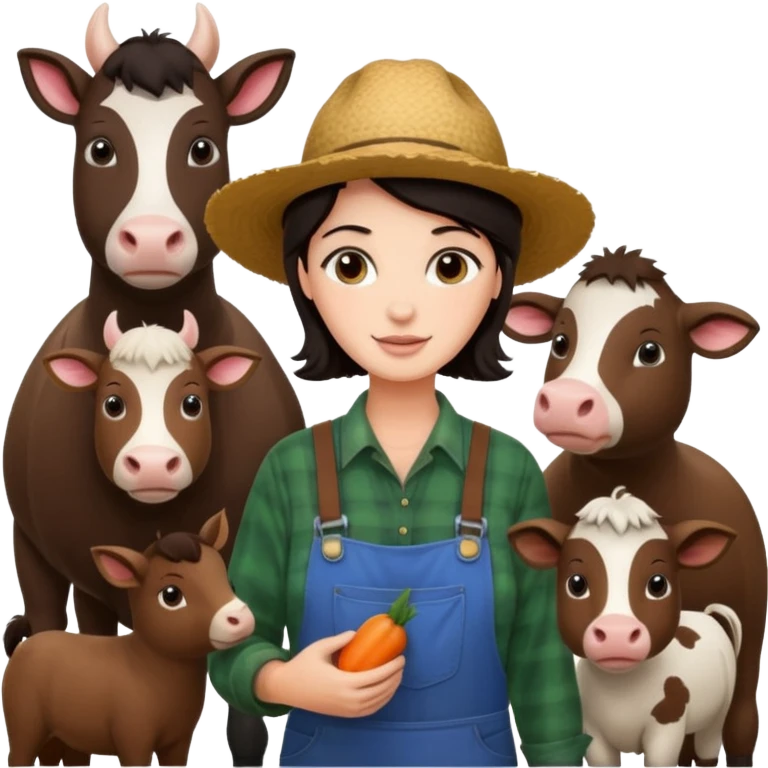 GRANJERO PIEL CLARA Y PELO OSCURO CON ANIMALES A SU ALREDEDOR emoji