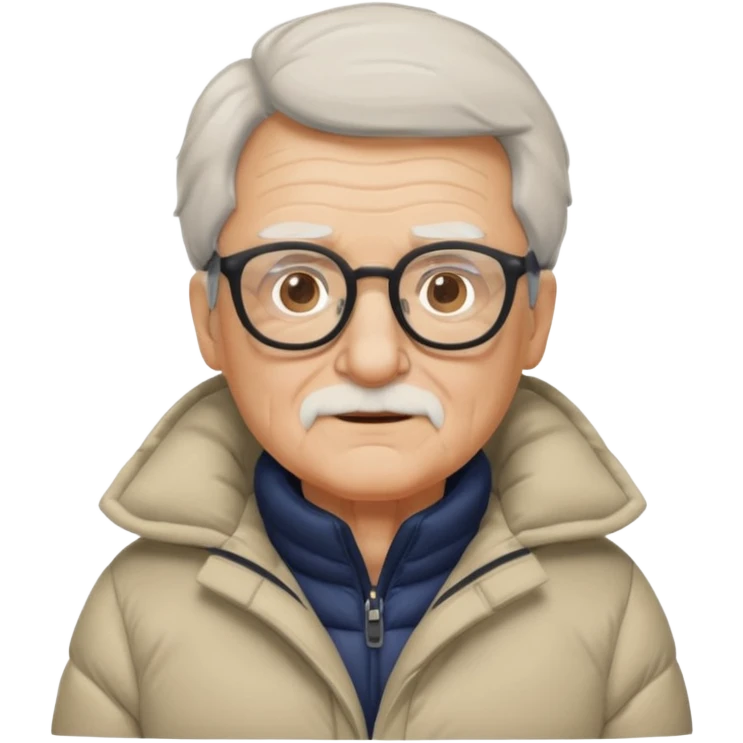 old man in puffy winter coat, wearing glasses emoji