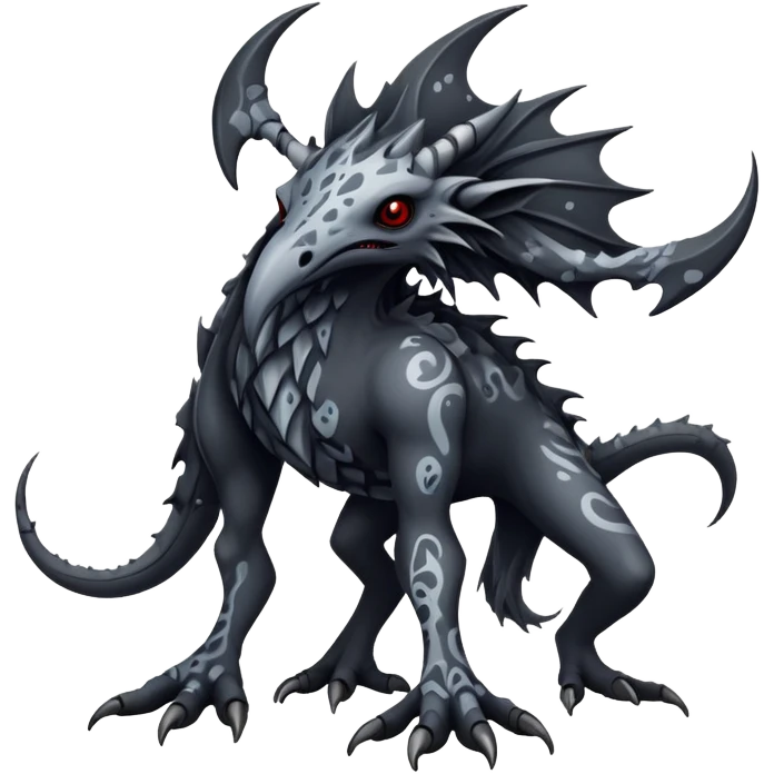 a dark gothic gloomy edgy vernid-fionbri-creature with splash patterns full body emoji