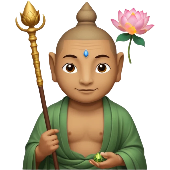 man with turtle head, scepter, buddhism, lotus emoji