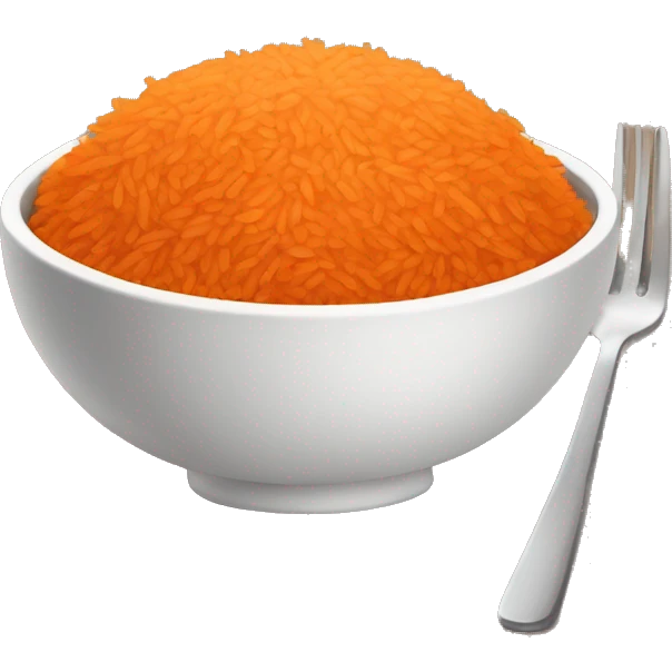 Dark Orange rice in a plate no face, and add fork in emoji