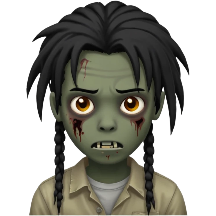 Boy, zombie, black hair, medium long, emo, dreads, dark, spooky, creepy expression emoji
