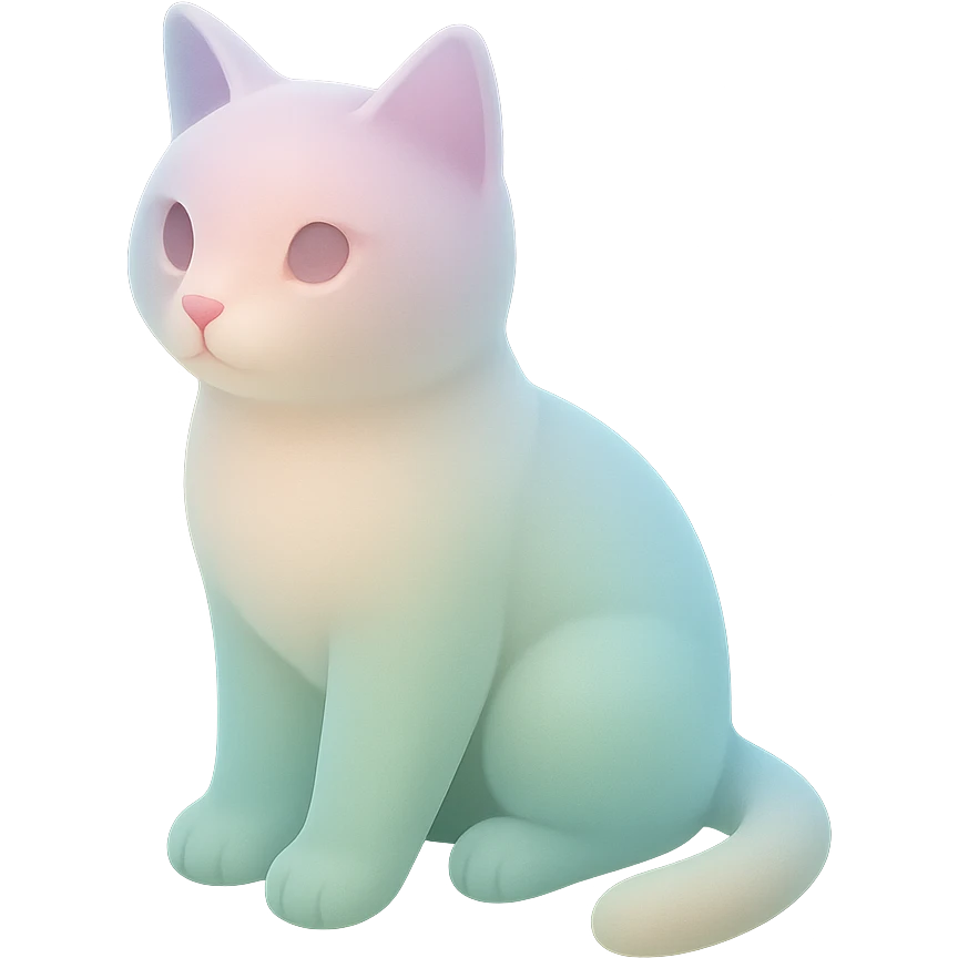 illustration of a sitting cat with soft pastel colors and translucent effect, matte glass style emoji