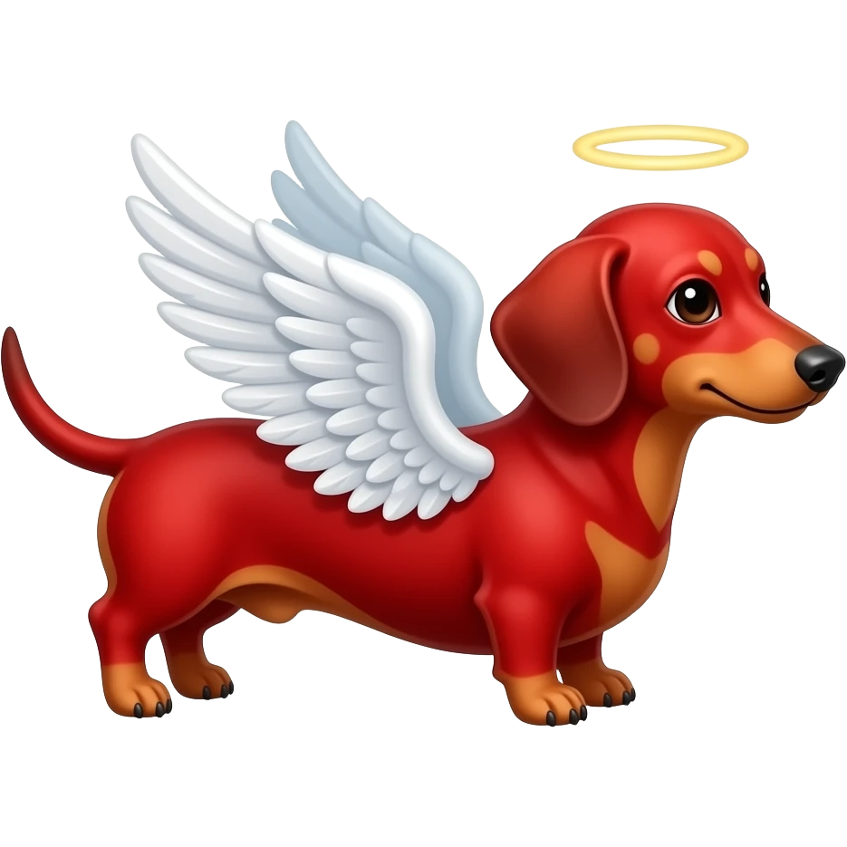 Red dachshund with angel wings and a heavenly background emoji
