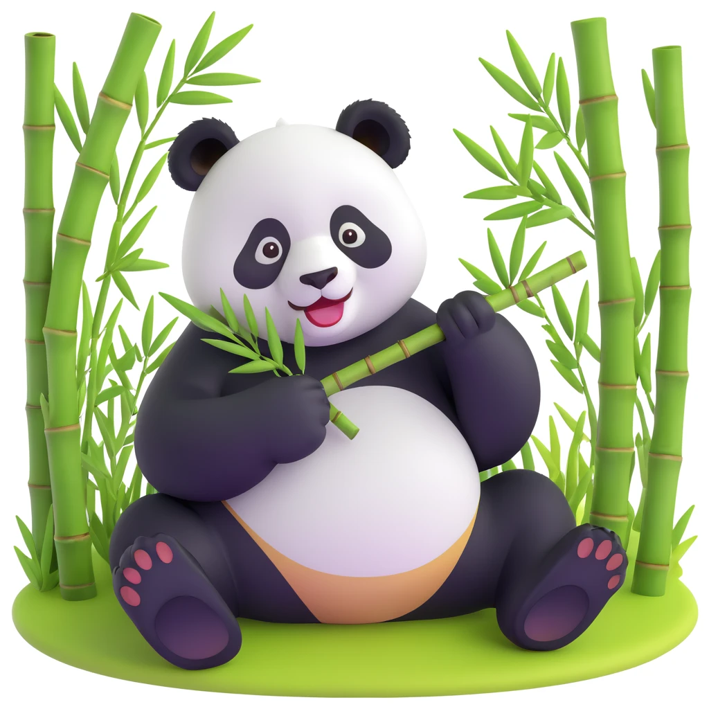 panda eating bamboo in forrest background, close up pose emoji
