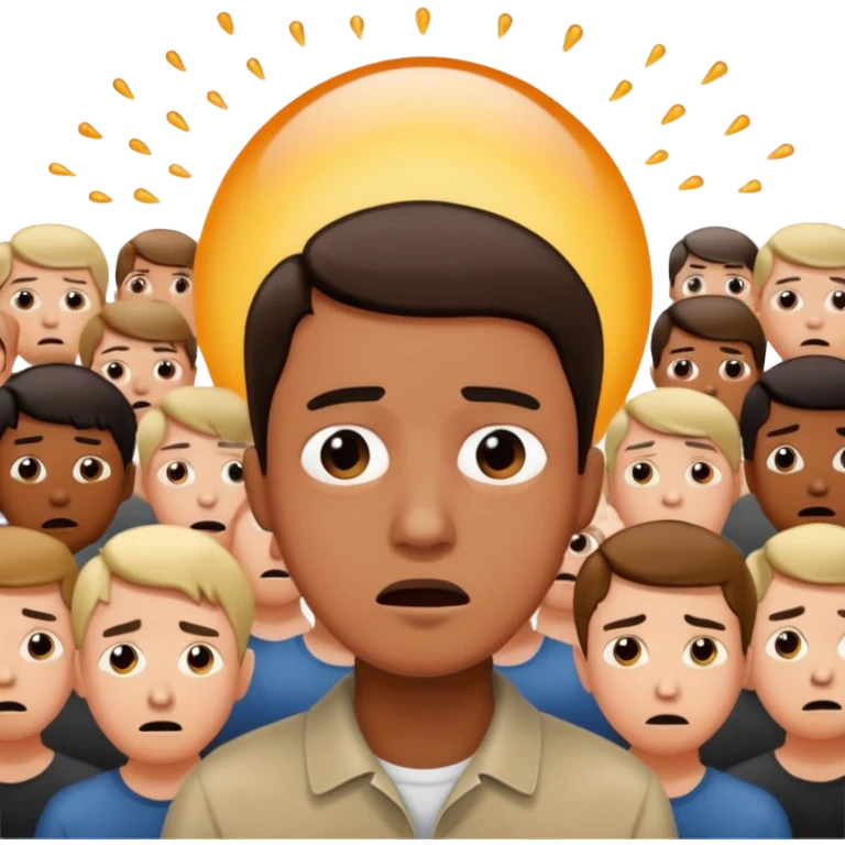 a famous artist FEELING FEAR, with the audience BEHIND HIM emoji