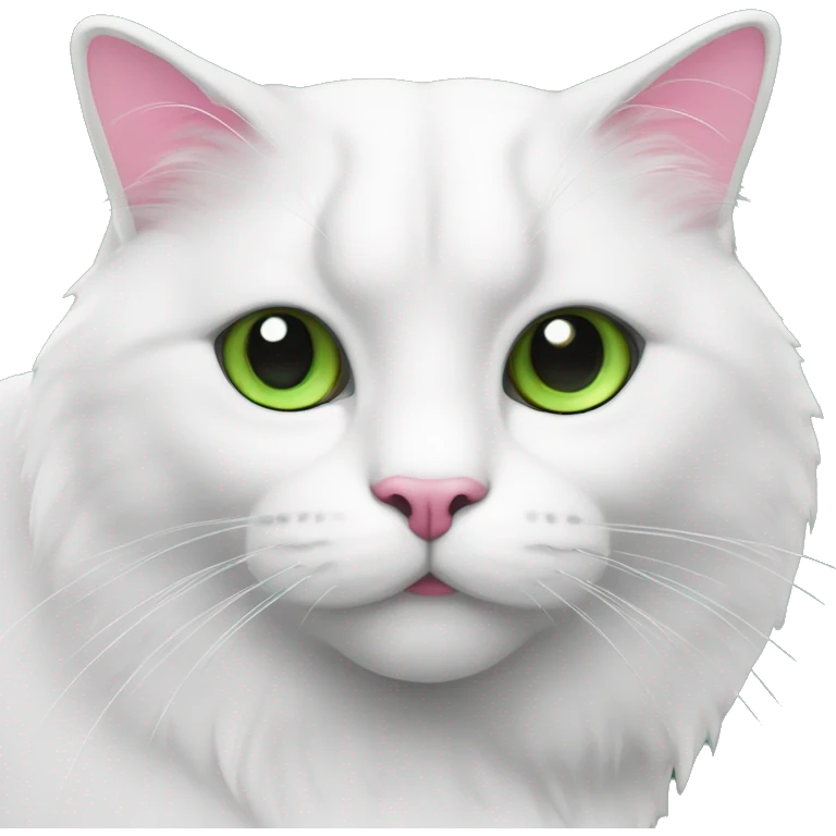 Un gros chat blanc avec de gros yeux verts le nez rose et les oreilles roses emoji