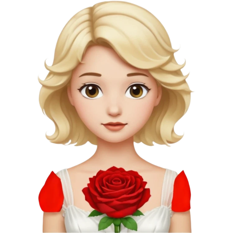 Bride with short wavy blonde hair, pink background and white silk chemise dress emoji