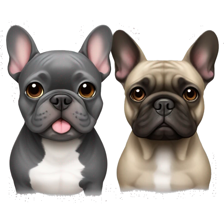 grey french bulldog alongside a dark brindle French bulldog, best friends emoji