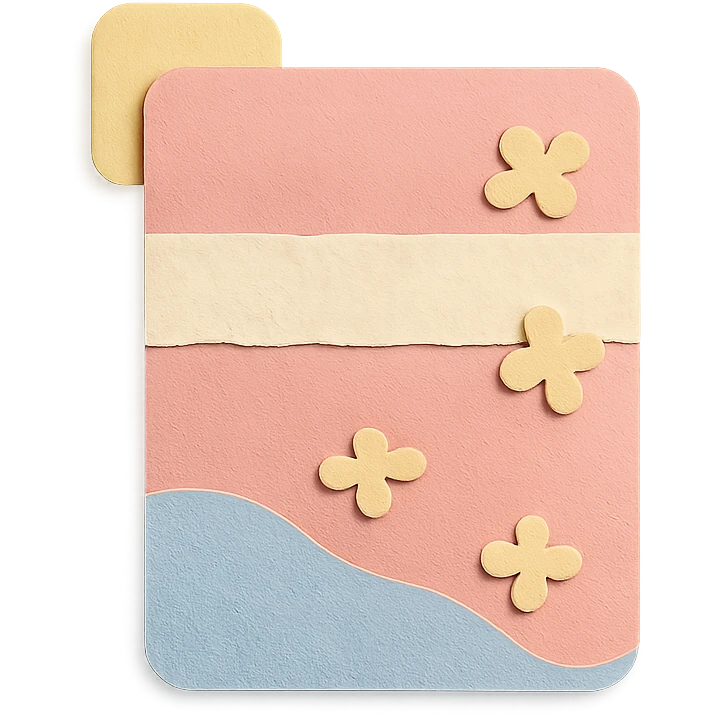 soft pastel cozy journal divider with soft patterns, paper craft style emoji