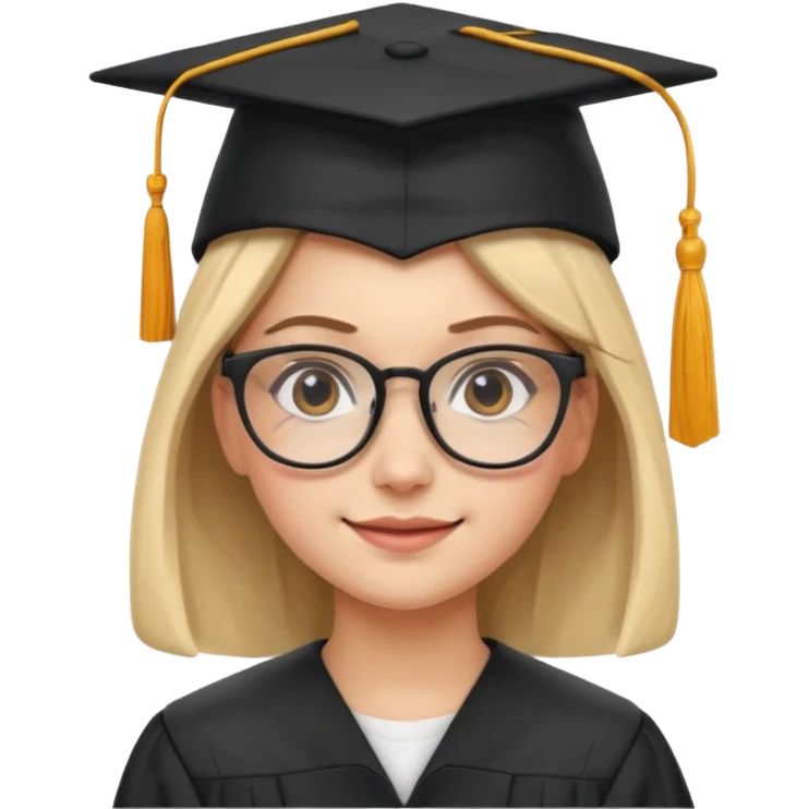 Graduated Students,Nerdy female, wearing glasses and graduation cap, serious but proud smile
 emoji