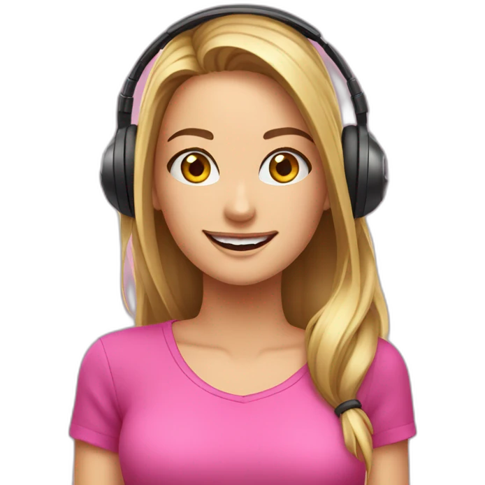 iJustine wearing pink shirt wearing gaming headset celebrating emoji