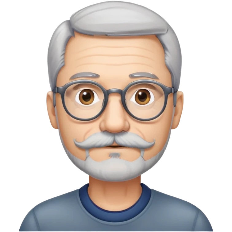 Седой мужик 55 лет в круглых очках. Тонкая седая борода и усы emoji