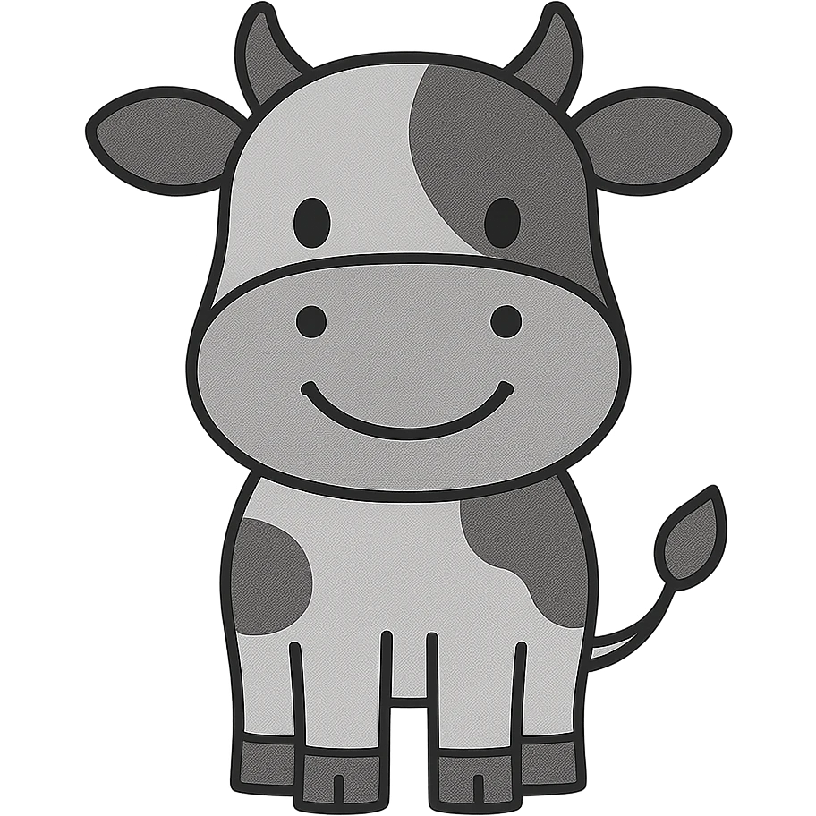 smiling cow, 2d flat monotone icon style, minimal details, minimal color, simple shapes emoji