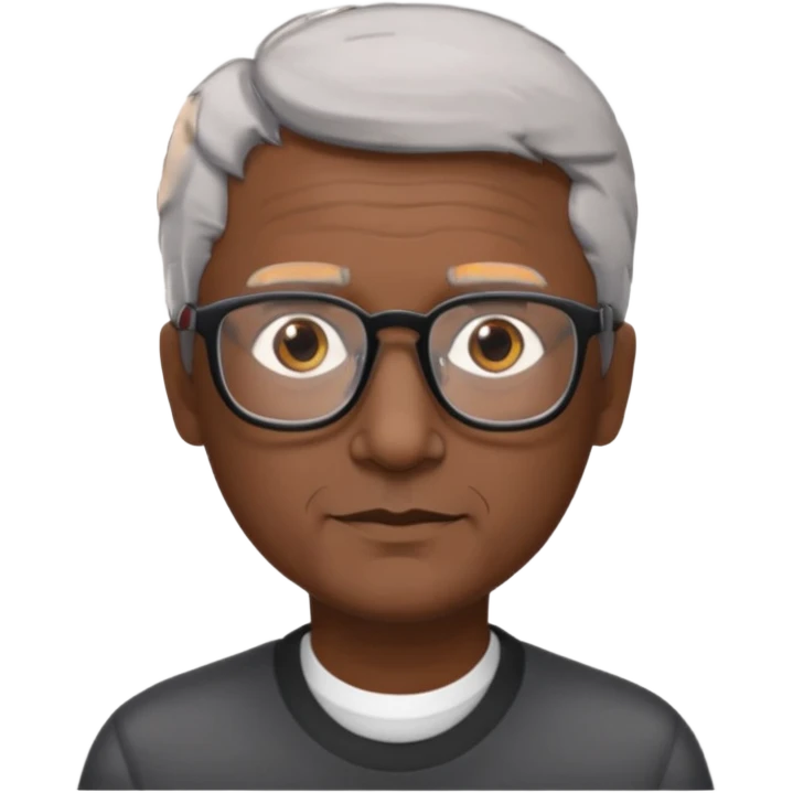 man 60 short grey hair, brown eyes small black rectangle glasses a little bit of dark sking emoji