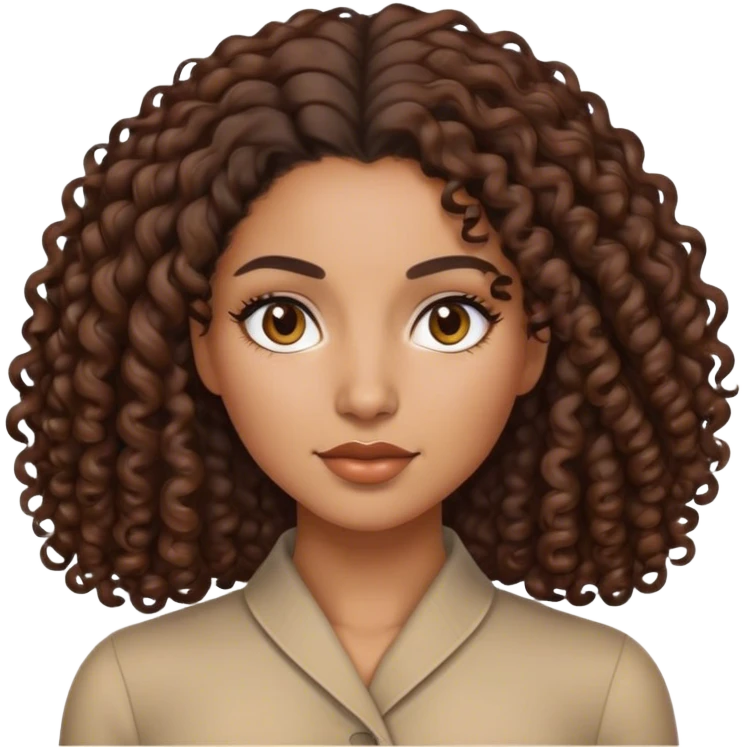 A mixed-race woman with a sleek, middle-parted, and curly hair emoji