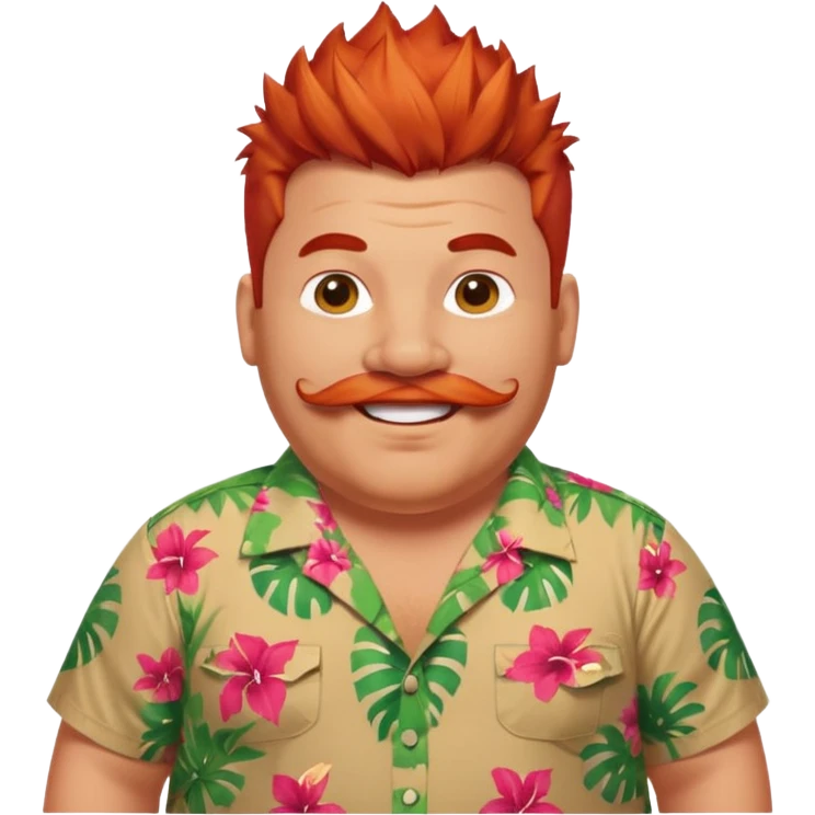 fat spiky haired happy man, red haired and mustache emoji