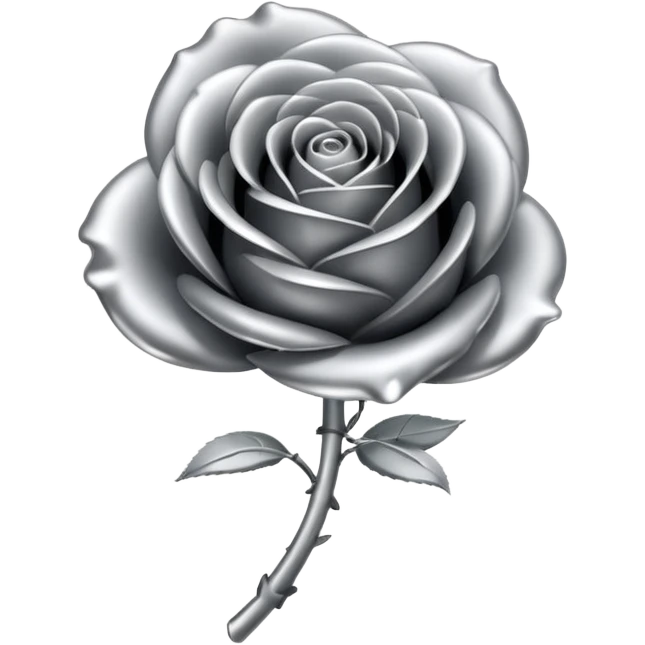 A rose emoji made of liquid silver metal minimalistic iOS emoji style, centered emoji