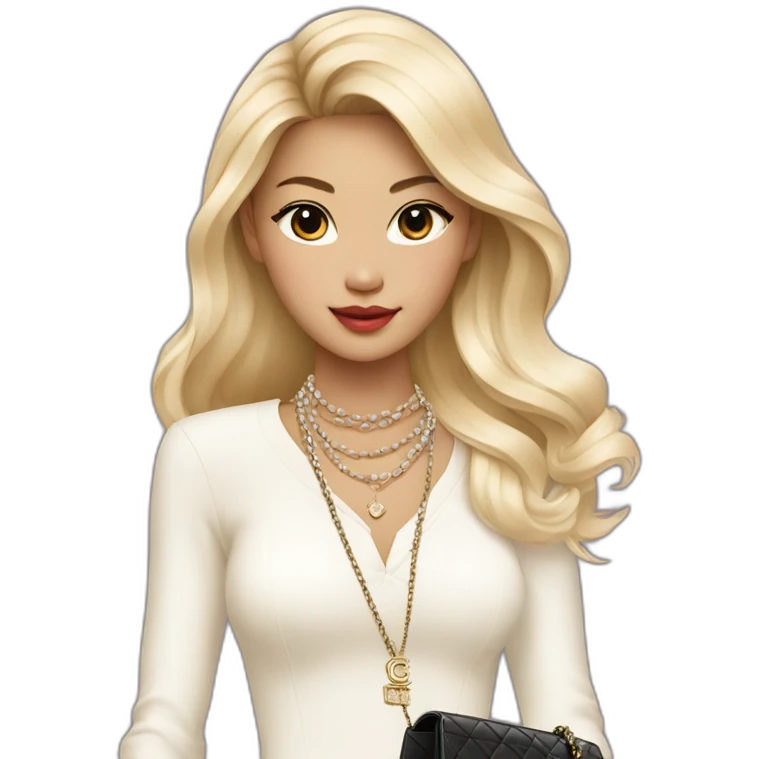 Blonde Chanel Asian Girl with Birkin bag and Chanel necklace emoji