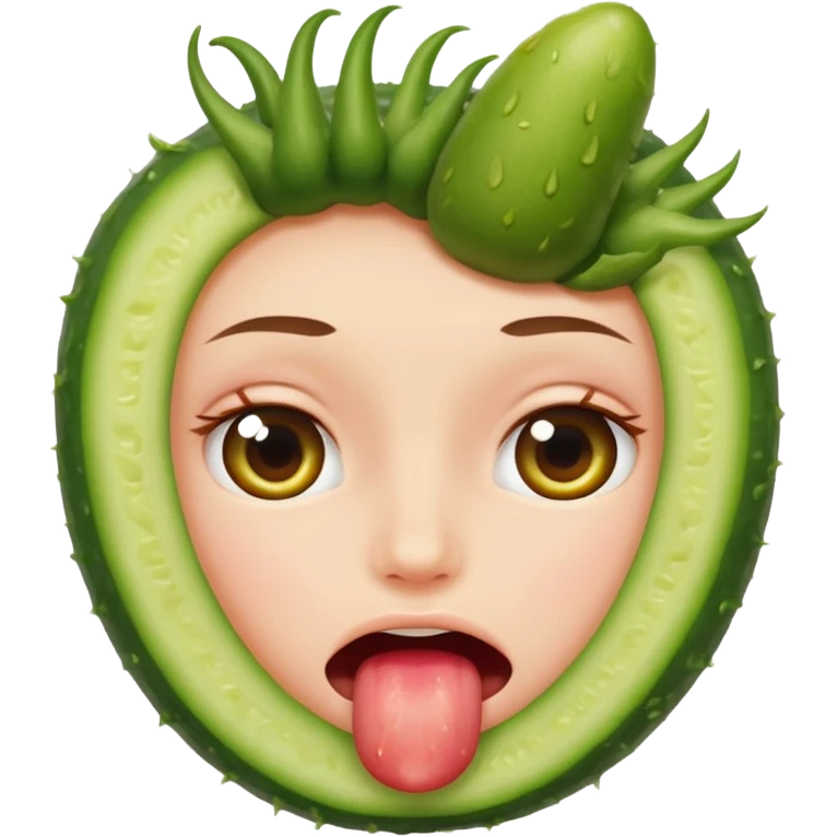 blushing face with pickle in mouth emoji