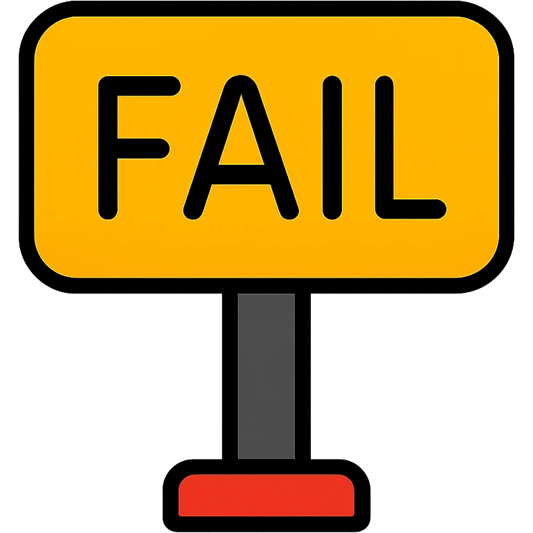 icon-style sign that says 'fail', with a warning or error color scheme, bold and simple emoji