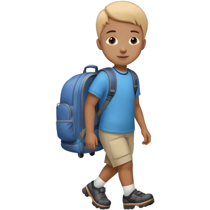 Special needs kid with a rolling backpack. The backpack has wheels.  emoji
