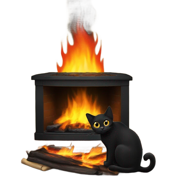 Black cat in front of fire  emoji