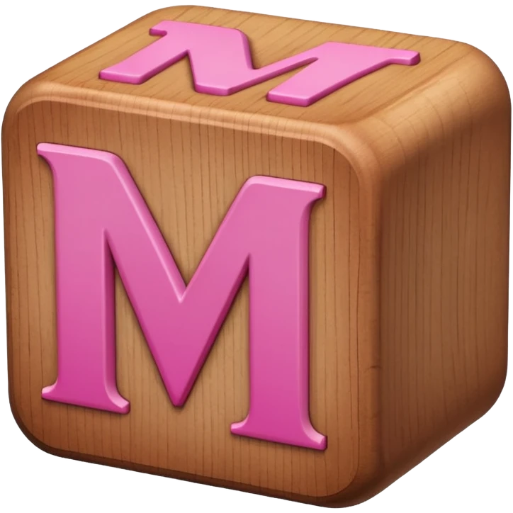 A rounded toy block with the pink letter "M" on it emoji