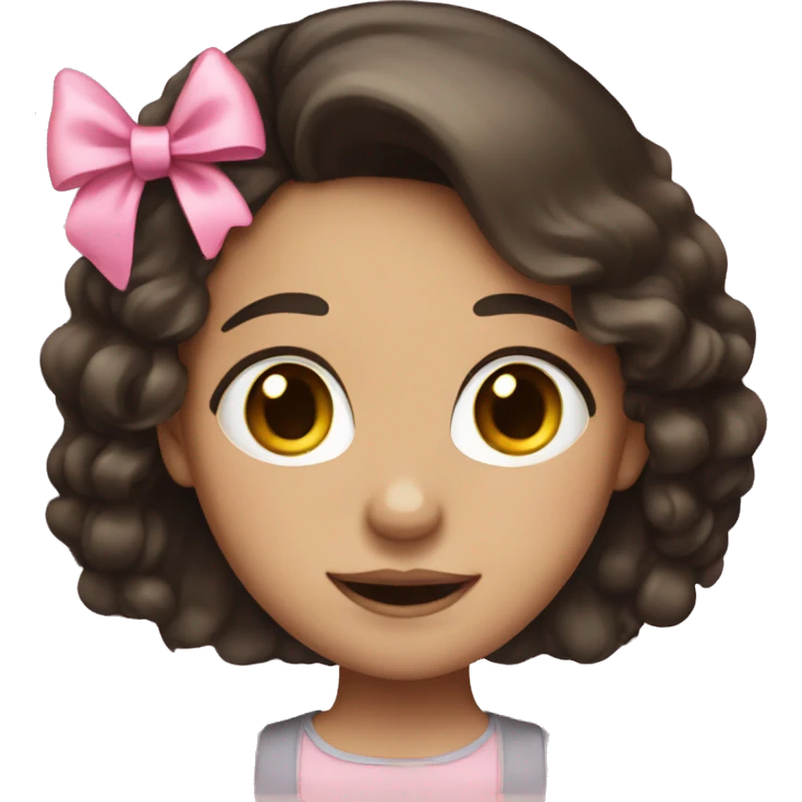 A girl with dark brown hair and a pink bow emoji
