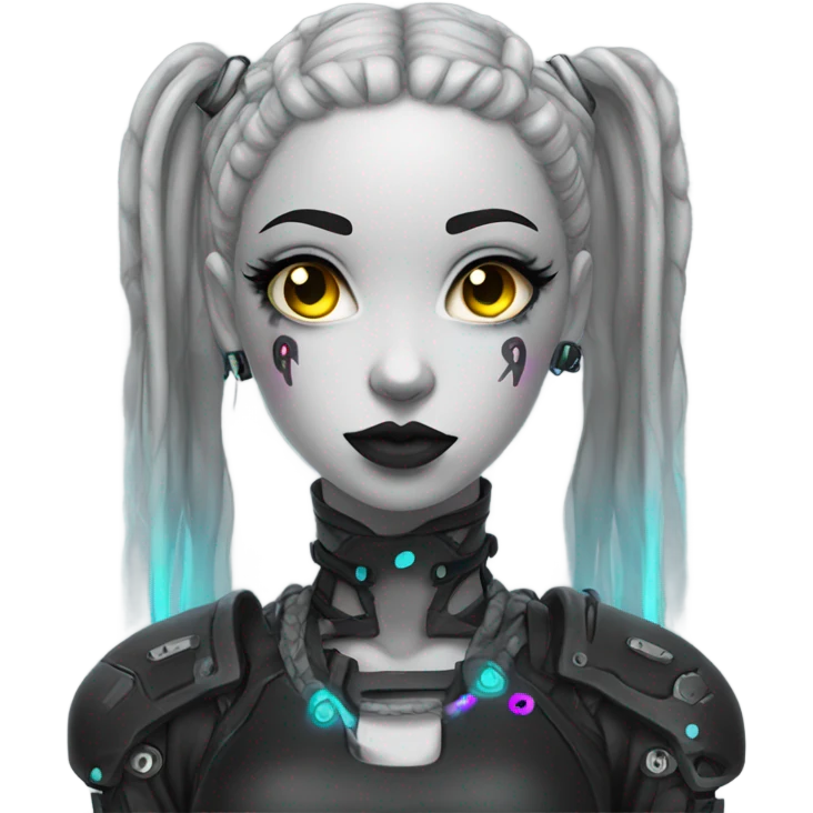 cyborg goth girl, neon hair, twintails emoji