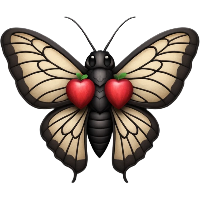 dark heart emoji with a stylized moth inside, gothic, apple emoji style emoji