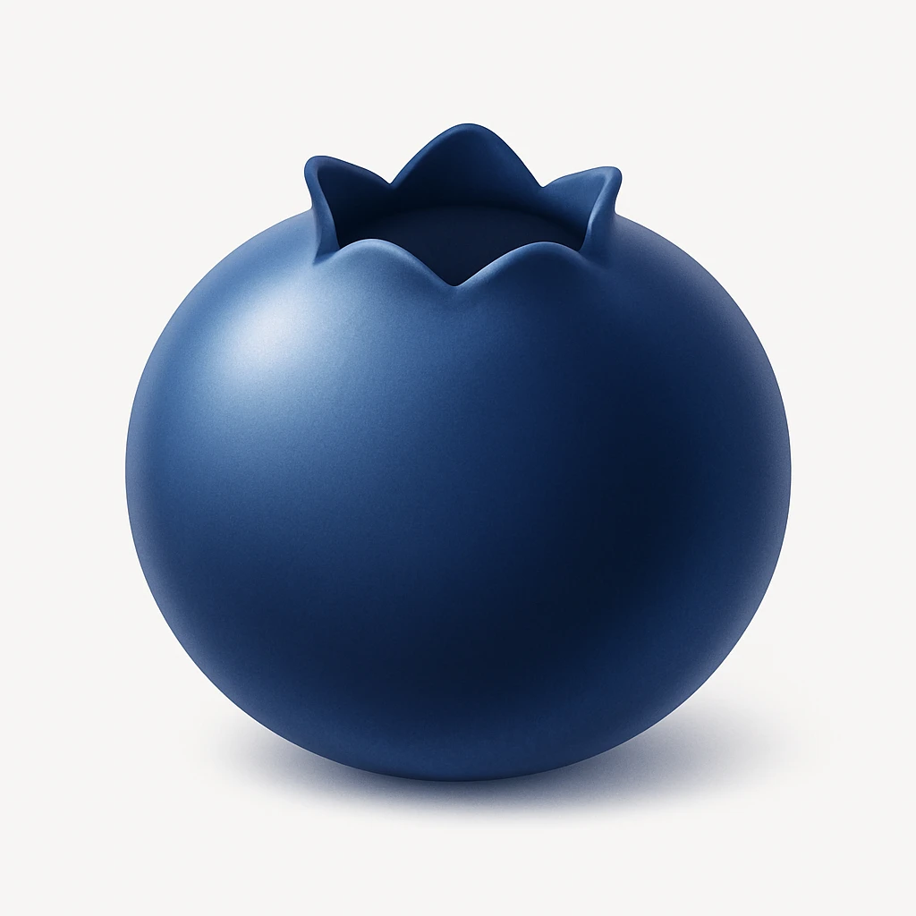 Create a blueberry emoji exactly like the reference image in iOS emoji style. Match the same shape, color, and details with a smooth and shiny appearance. Add a soft shadow to the emoji. emoji