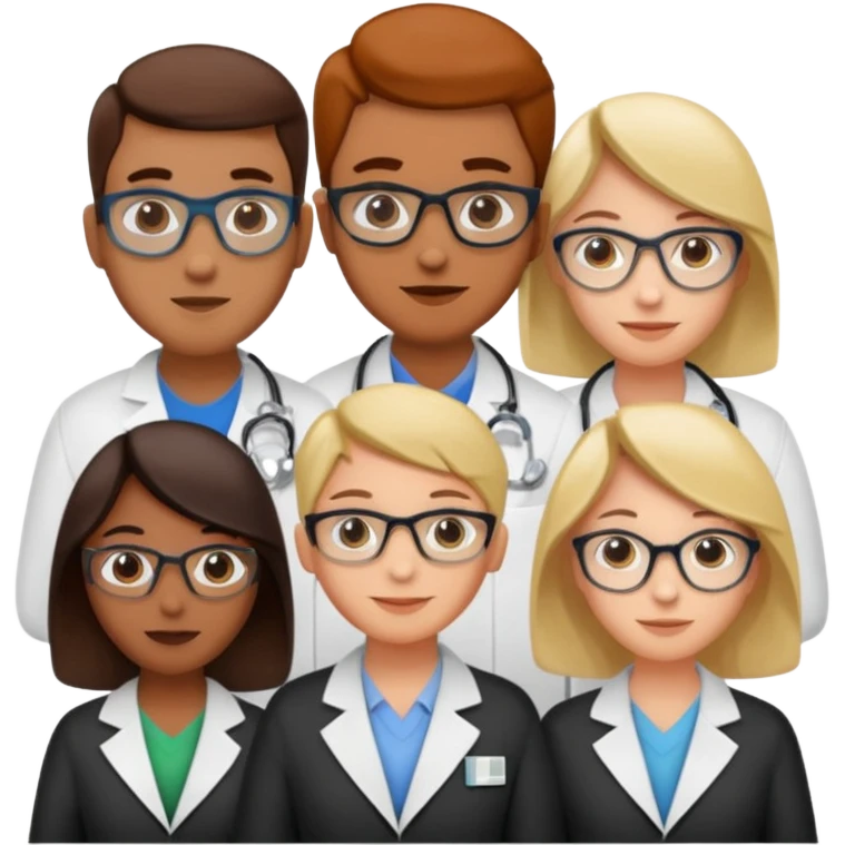 Five chemists: one organic chemist, on physical chemist, one inorganic chemist, one technical chemist and on theoretical chemist emoji