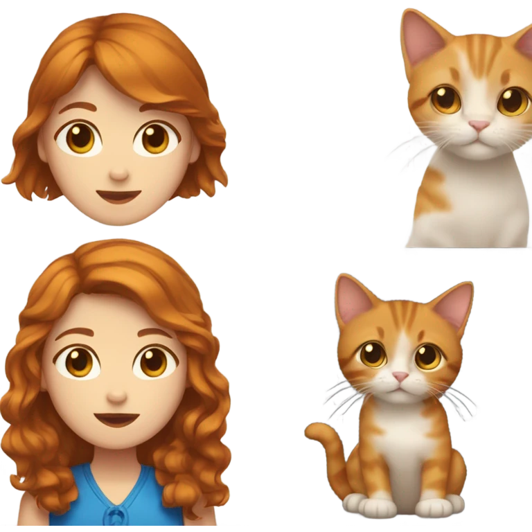 Girl with brown hair blue eyes with ginger maincoona cat emoji