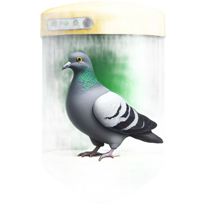 https://www.emojis.com/emoji/realistic-pigeon-yellow-green-R7fMwsTeXFy in https://www.emojis.com/emoji/disk-of-quartz-in-valve-vacuum-tube-YRta95YF2bm emoji