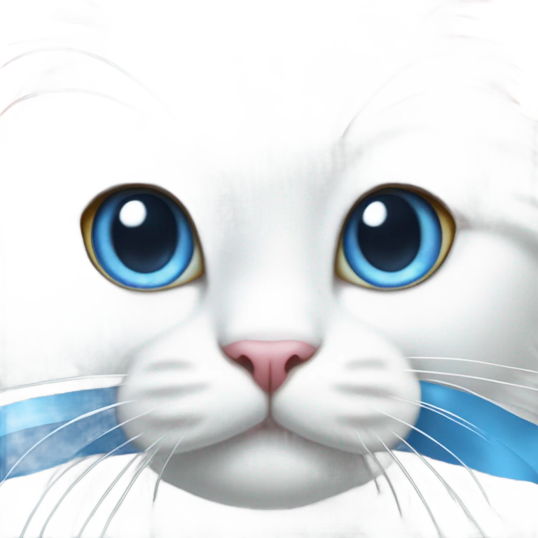 Thick fur white cat cute with soft blue ribbon in her head emoji