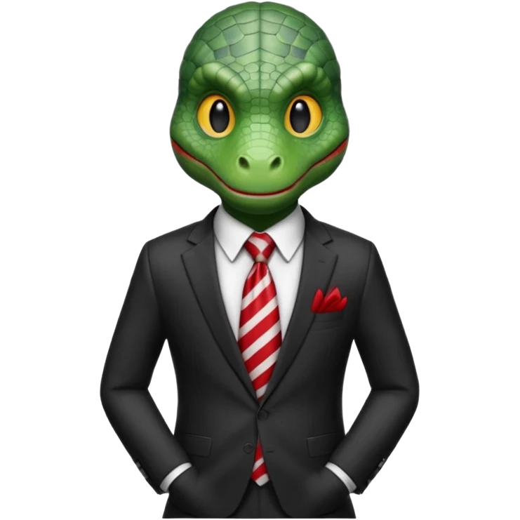 A reptilian humanoid dressing a suit, striped red and white tie, human emoji style, his face is seriously and sarcastic emoji