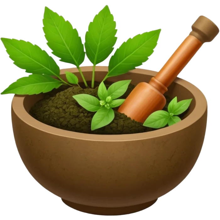 Ayurvedic medicine with mortar and leaves emoji