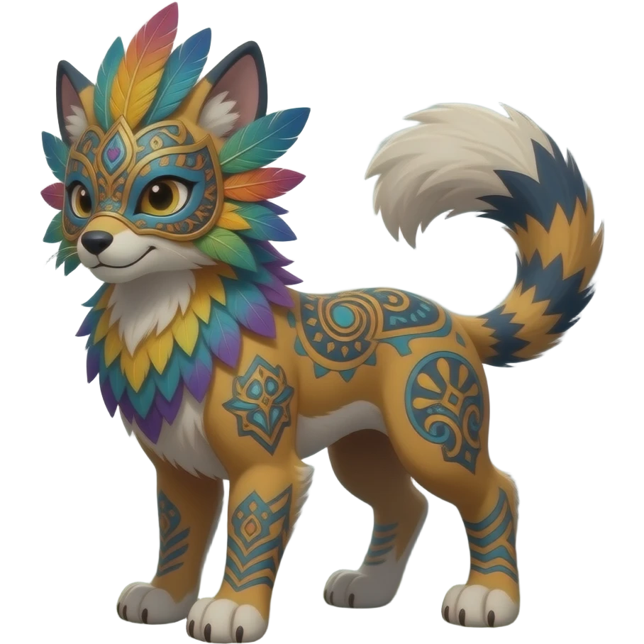 Tropical colorful feathered-masked gloomy foggy eldritch beautiful realistic edgy fantasy vernid-sergal-fursona animal creature full body with intricate markings emoji