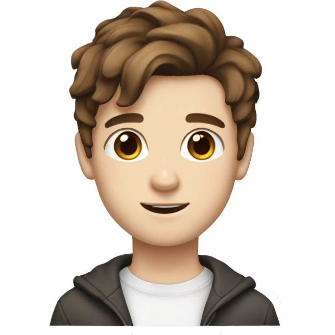 A cute boy with brown hair and brown eyes with white skin and a Taper fade and boy in hair emoji