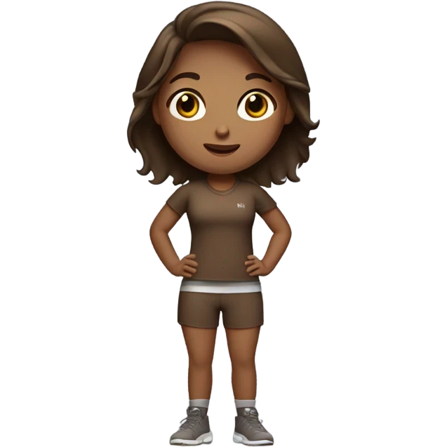 Slim Girl standing up in brown gym outfit with brown hair  emoji