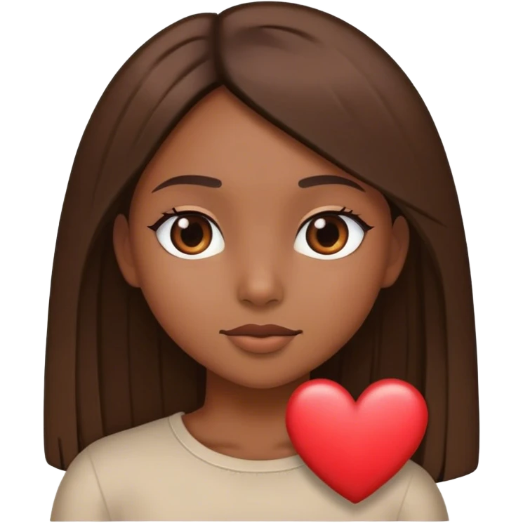 chica con cabello liso y corazón marrón  emoji