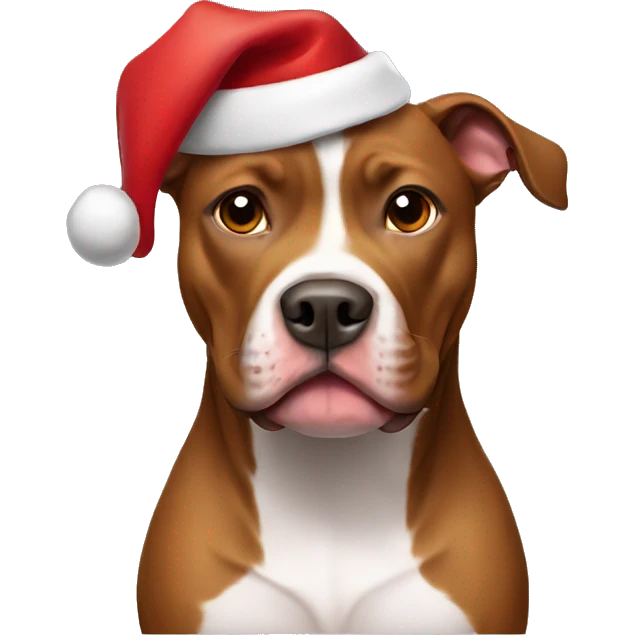 A brown pitbull wearing a santa hat emoji