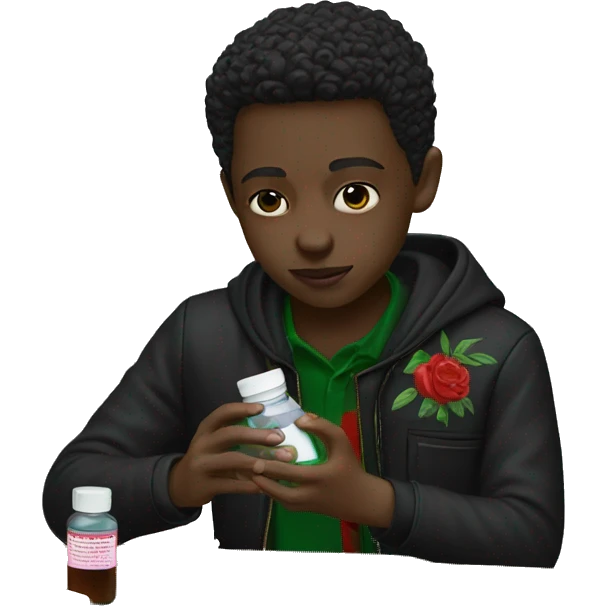 Boy wearing black gucci taking medicine emoji