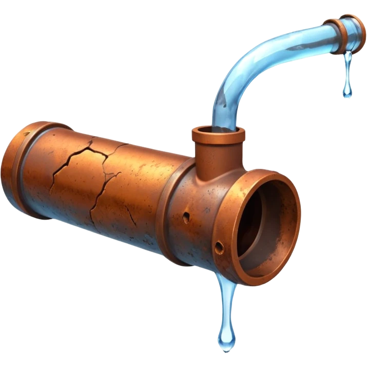 3D render of a cracked pipe with water dripping from it, Pixar-style, clean and realistic, soft reflections, isolated on white background, professional and colorful

 emoji