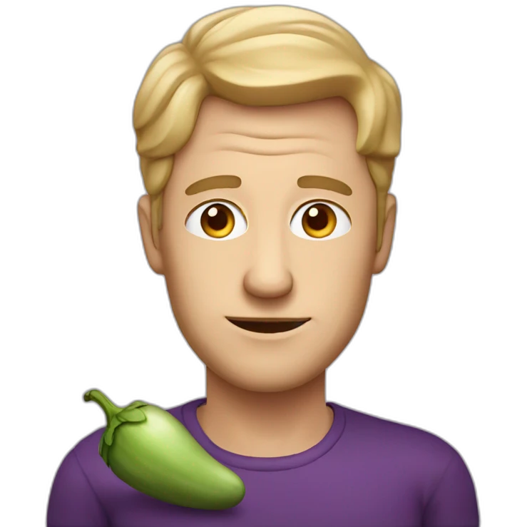 white Man with big eggplant emoji