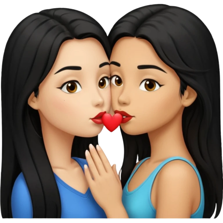 two girls long black hair tan skin kissing emoji