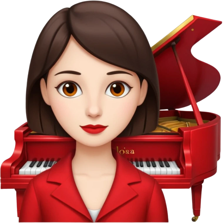 Brunette in red pianista emoji