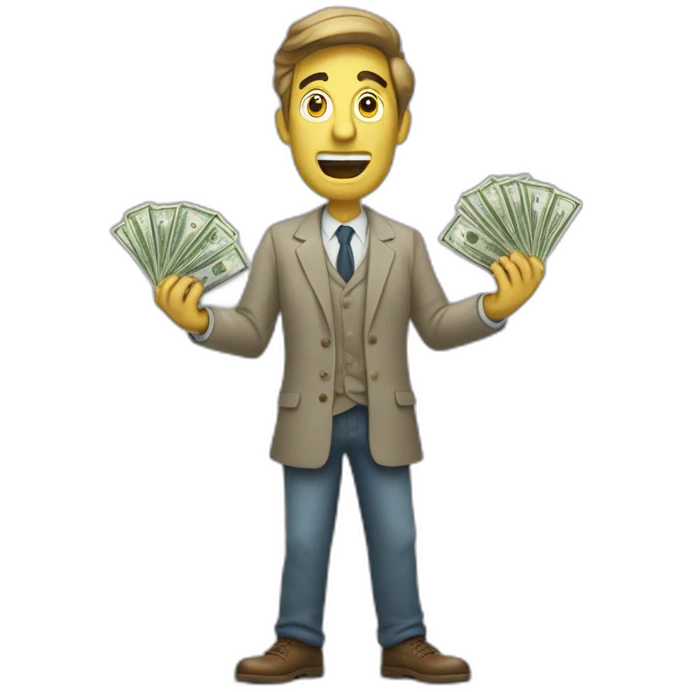 greedy standing man wqith money in his both hands emoji