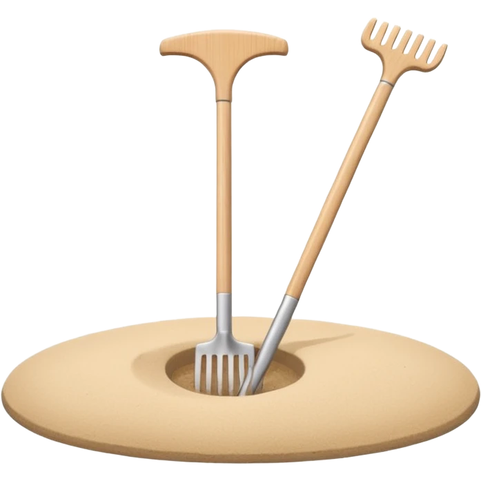 Minimalist emoji of a Japanese zen garden rake with four teeth, elegant thin lines, light wood tone, sand-beige palette, flat vector style, calm and balanced aesthetic, zen-inspired, transparent background, premium minimal design emoji